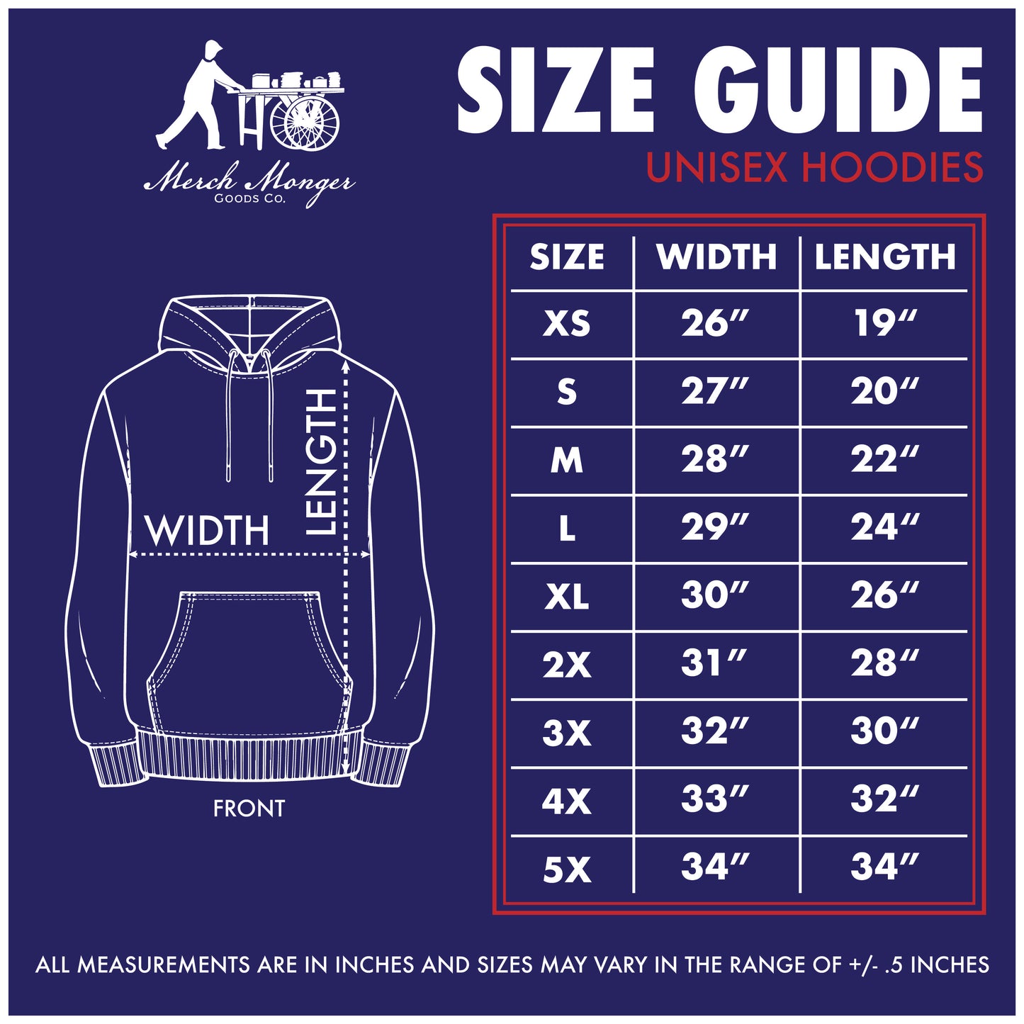 hoodie size chart