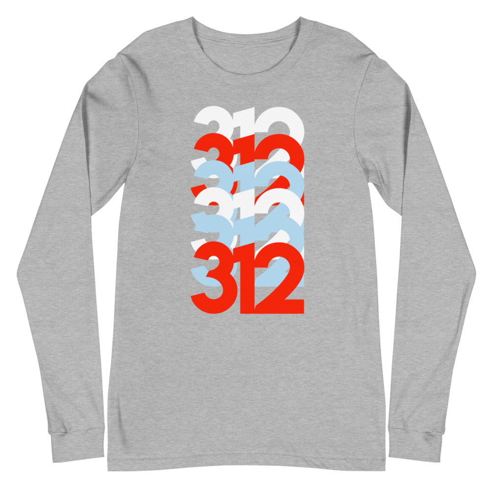 312 Chicago Area Code Stacked Unisex Long Sleeve Tee