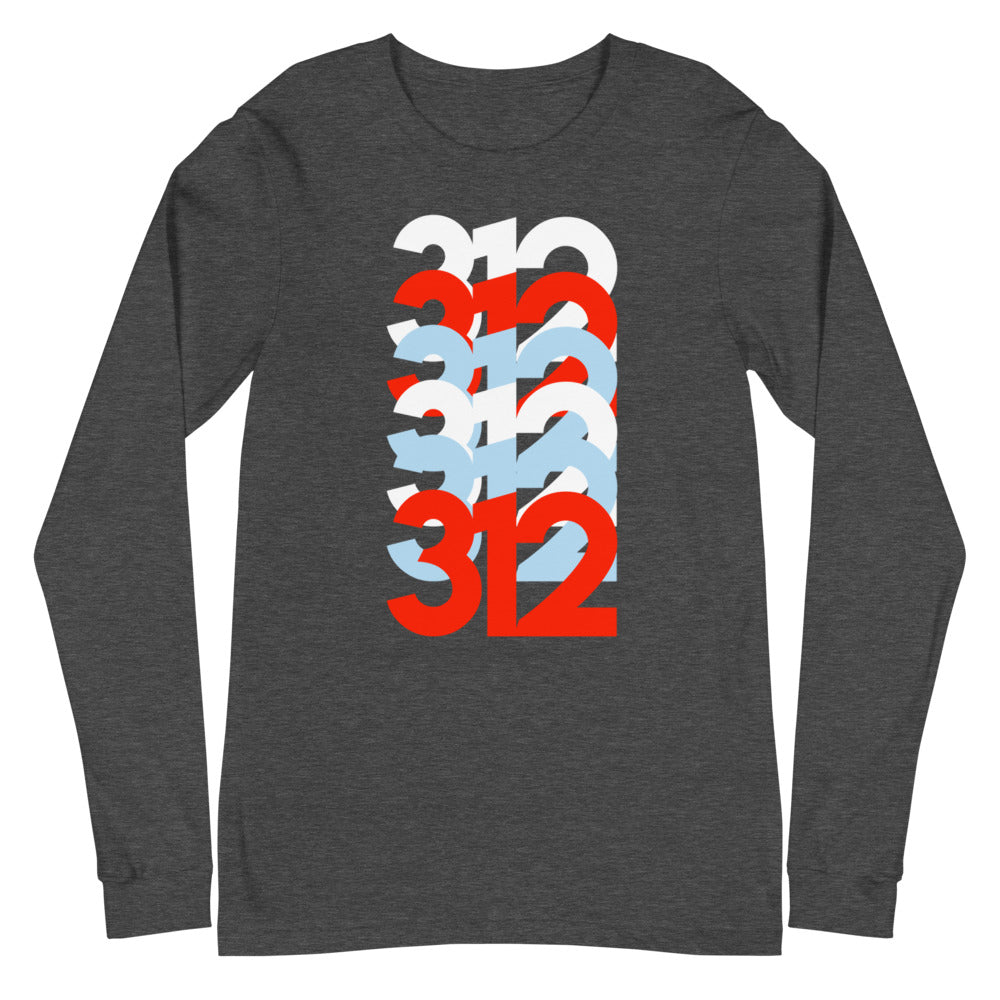312 Chicago Area Code Stacked Unisex Long Sleeve Tee