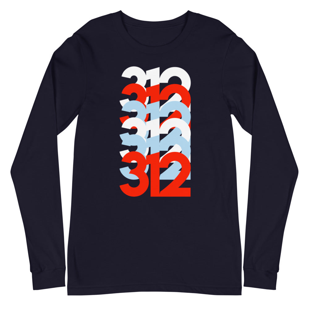 312 Chicago Area Code Stacked Unisex Long Sleeve Tee