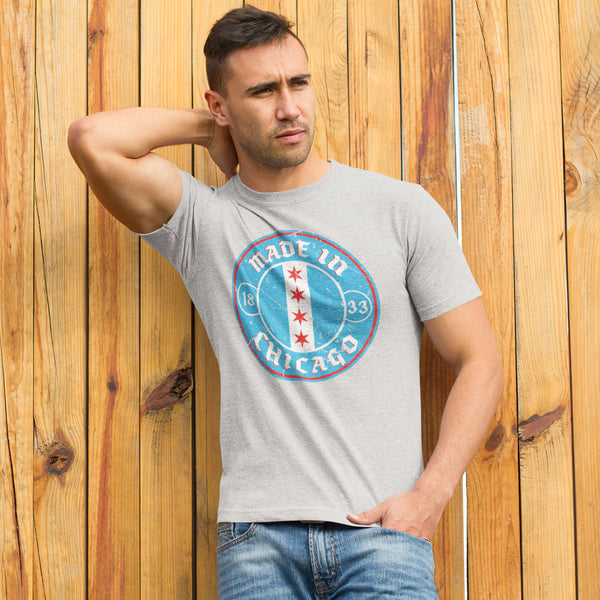 Man in Made In Chicago Chicago Badge Shirt from Merch Monger