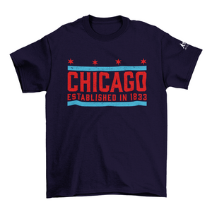 Blue T-Shirt with Chicago Established in 1833 in red