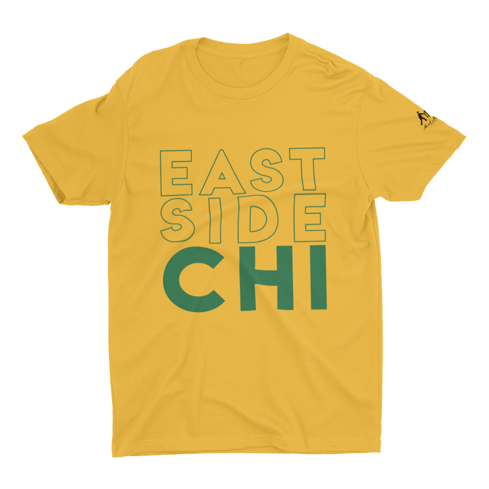 Mustard T-Shirt with East Side Chicago in Green