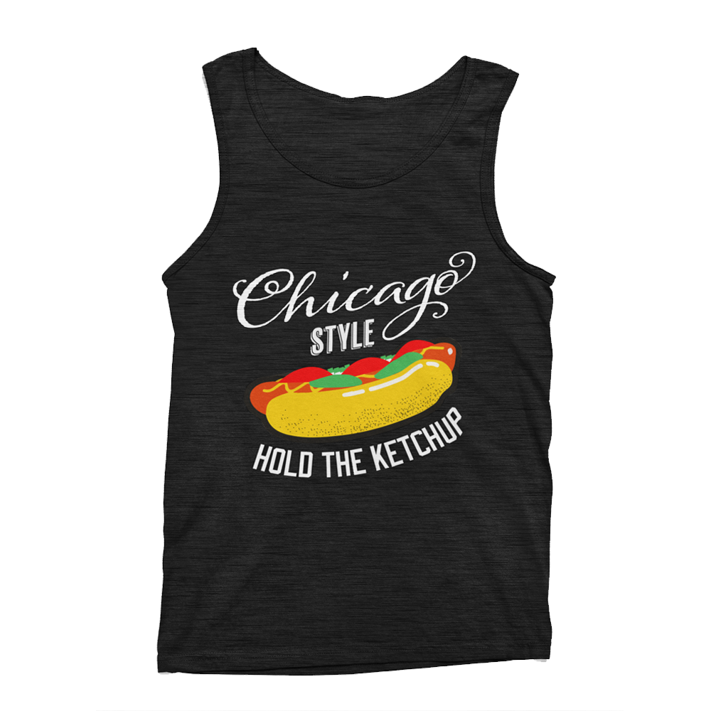 Black Triblend Tank Top with Chicago Style Hotdog