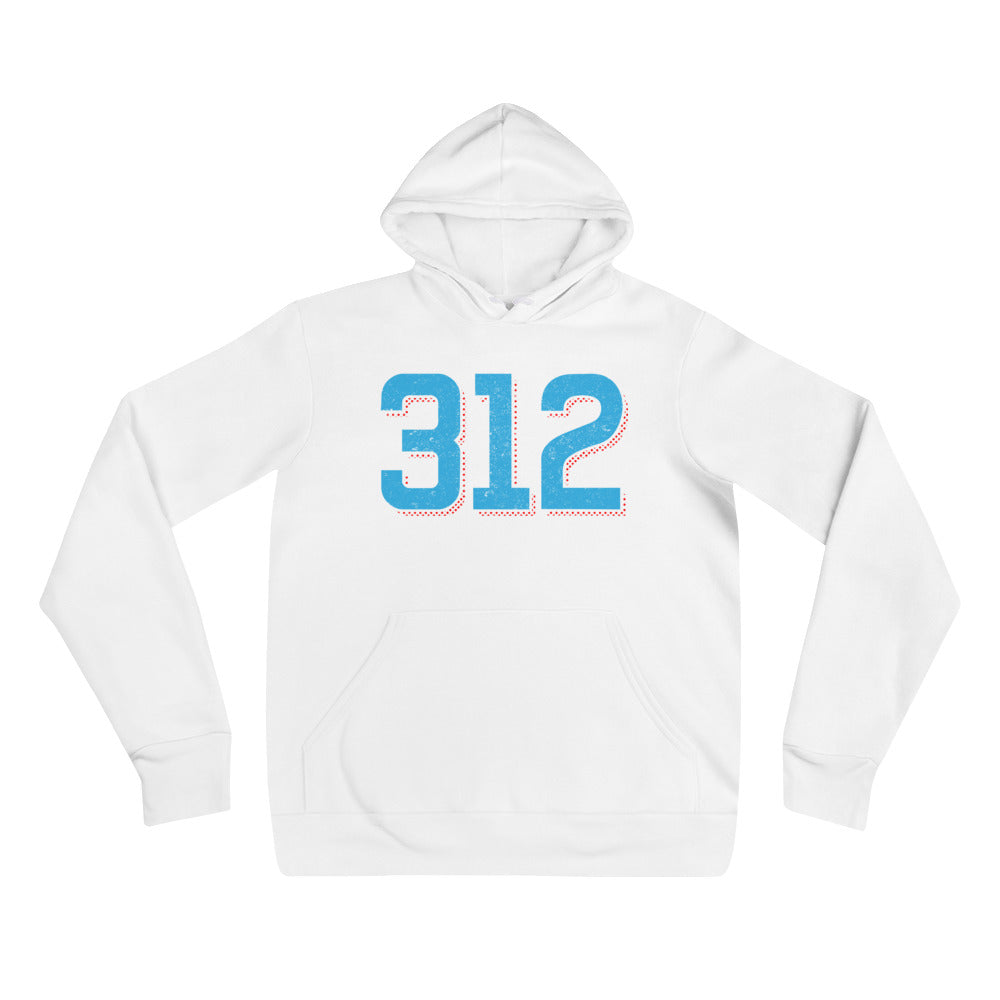 White hoodie with Blue 312 Chicago Area Code