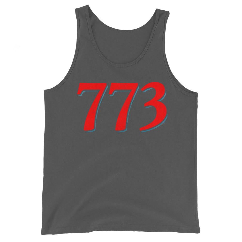 Grey Tank Top with Red 773 Chicago Area Code