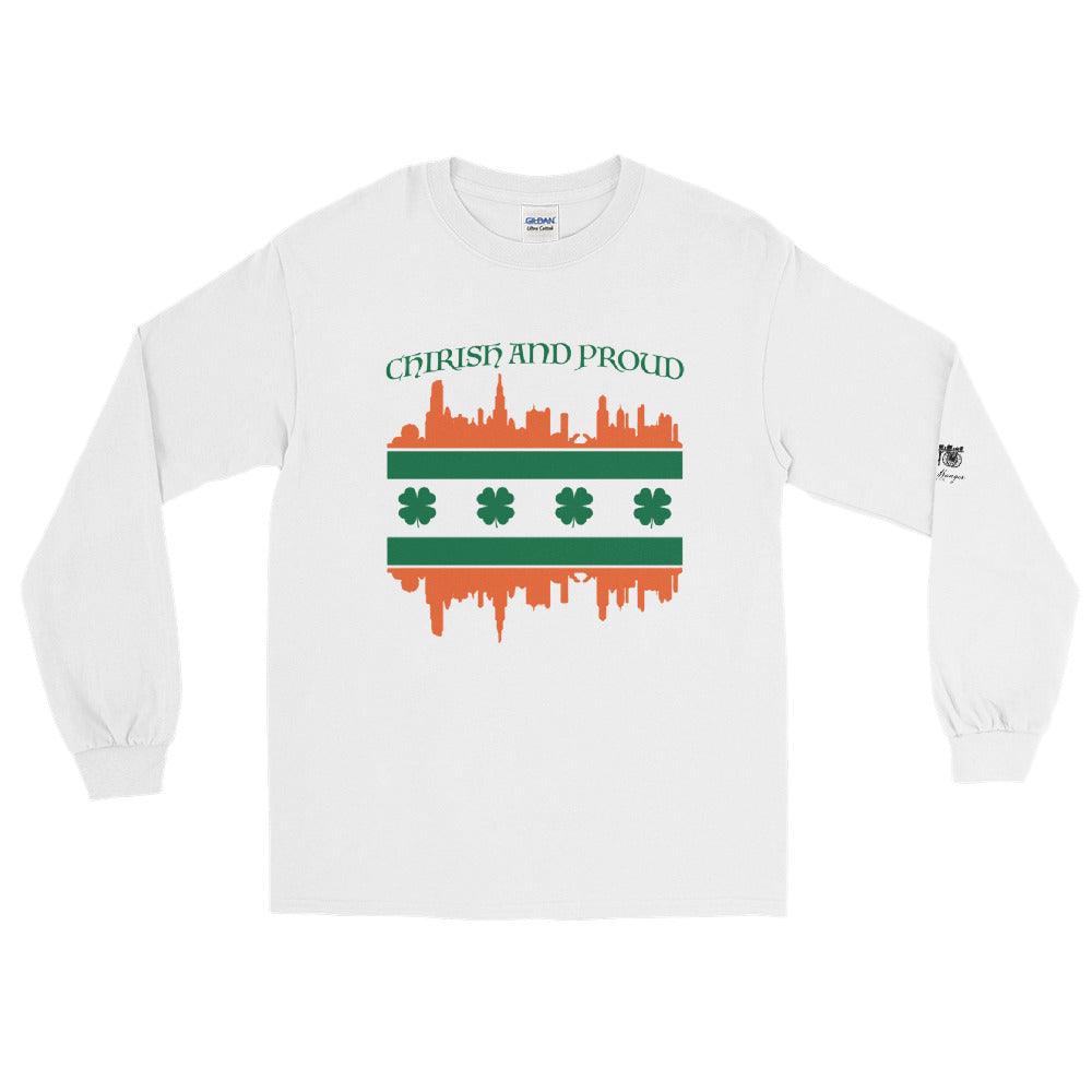 White Long Sleeve with Chicago Irish Skyline