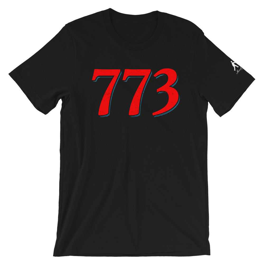 Black T-Shirt with Red 773 Chicago Area Code