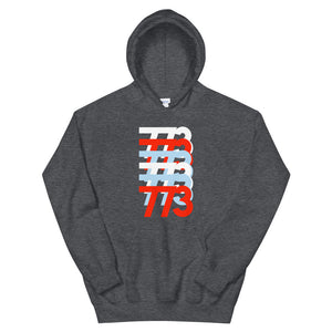 Grey hoodie with 773 Chicago Area Code on front